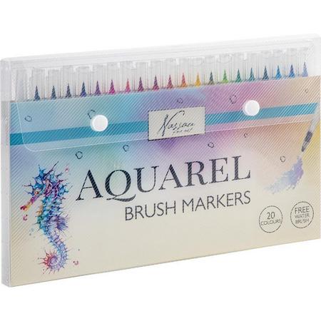 Aquarel Penseelstiften | 20 kleuren | 1 waterbrush | Nassau Fine Art - Aquarel verf voor volwassenen - Bullet journal - Handlettering set - Fineliners